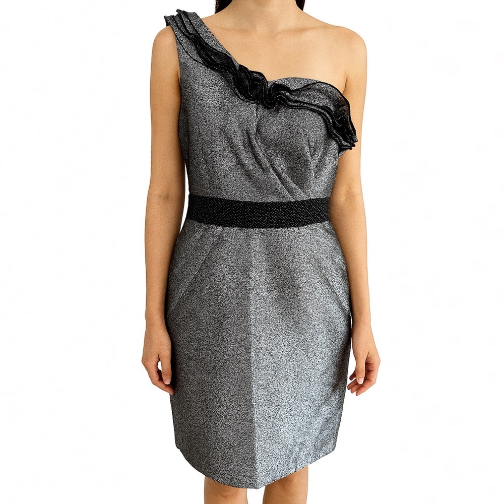 NWT Max and Cleo Silver One-Shoulder Cocktail Dress | Size 12